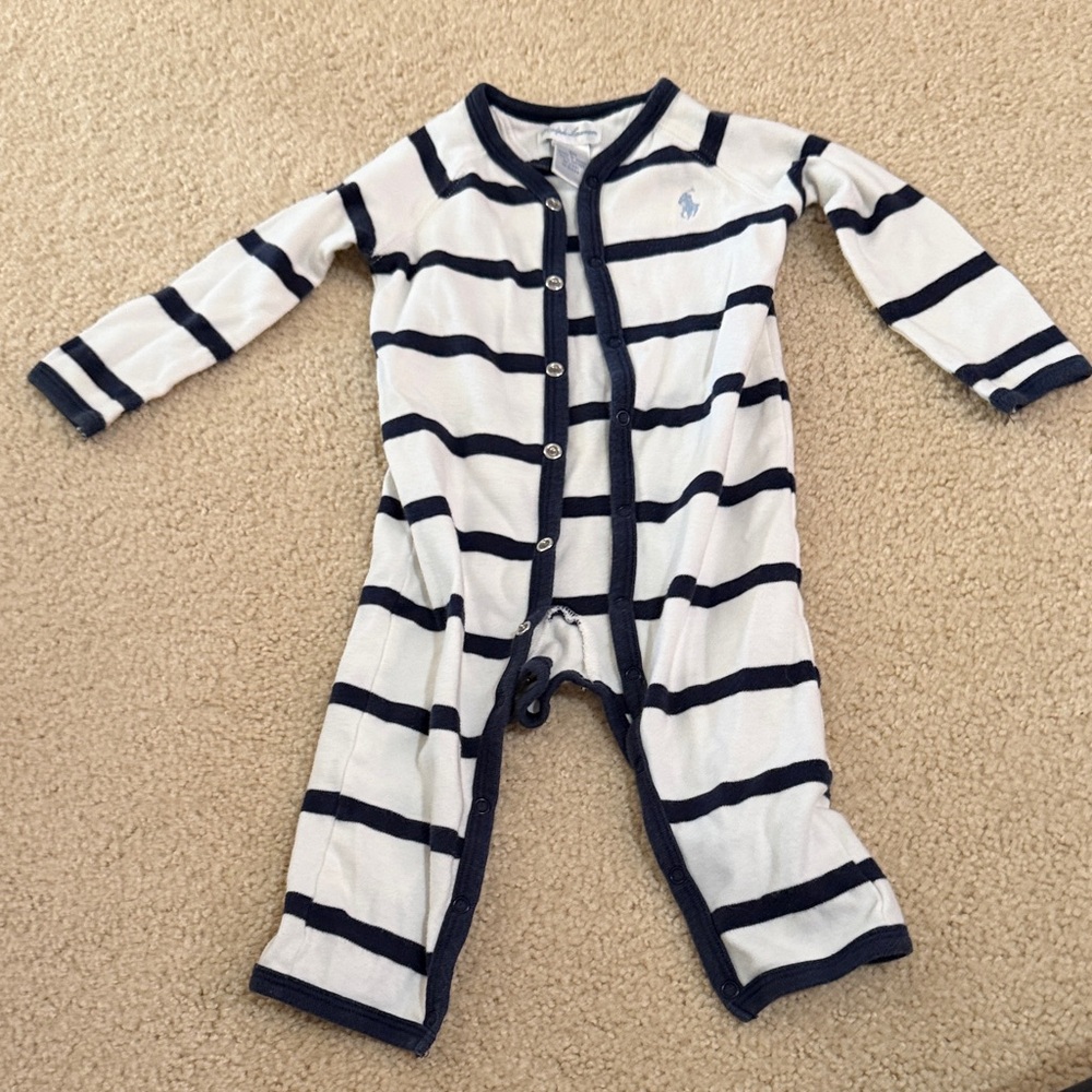 Ralph Lauren Navy and White Striped Baby Footie 9mo